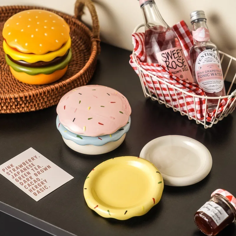Creative Burger Shape Ceramic Plate Set, Multi-purpose Dipping Dessert Plates,Condiment Snack Sauce Tasting Plates,  Party Gift