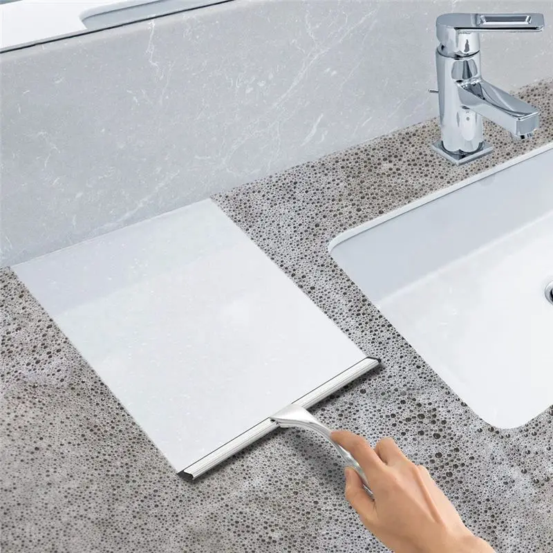 Stainless Steel Shower Squeegee With Adhesive Hook - Multipurpose Glass Cleaner For Windows, Bathrooms, Car Mirrors-AT36