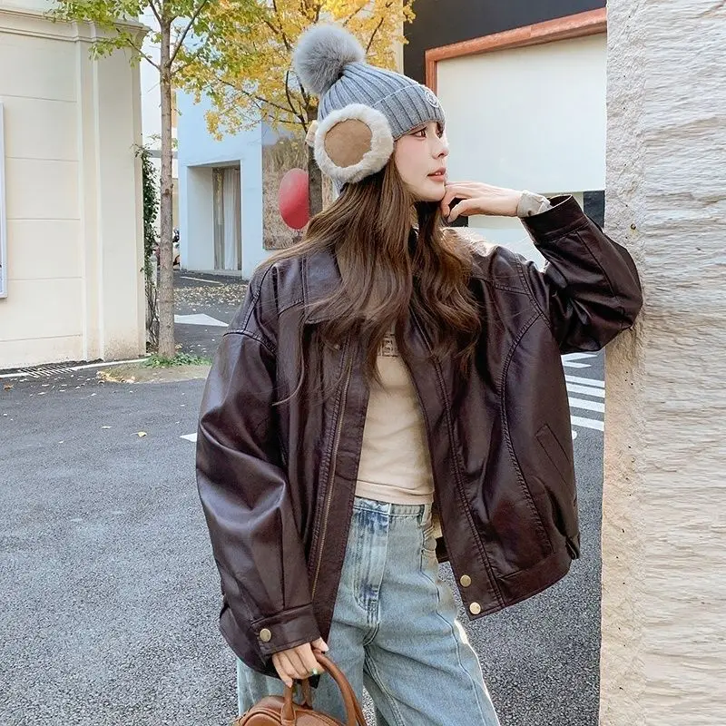 秋冬新作 レディース レザー ジャケット 厚手 ゆったり 防風 PU コットン ジャケット