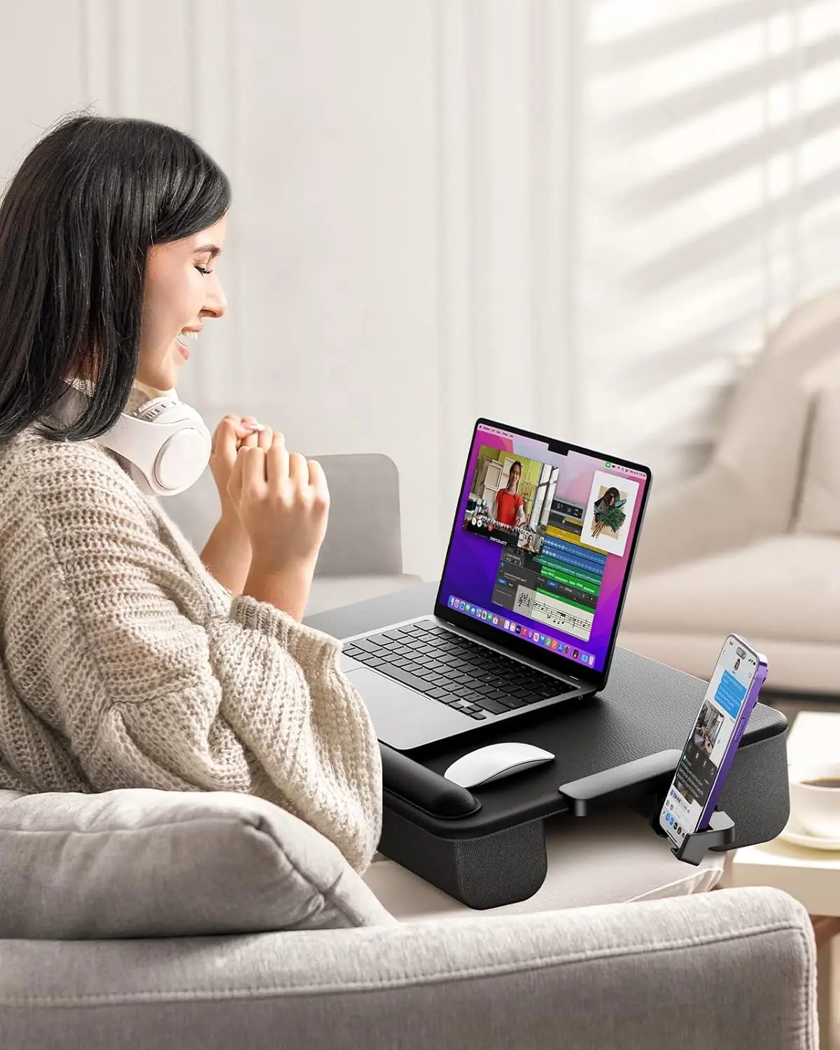 Portable Laptop Desk with Storage Drawer & Cushion, Fits 17" Laptops for Bed & Couch Use