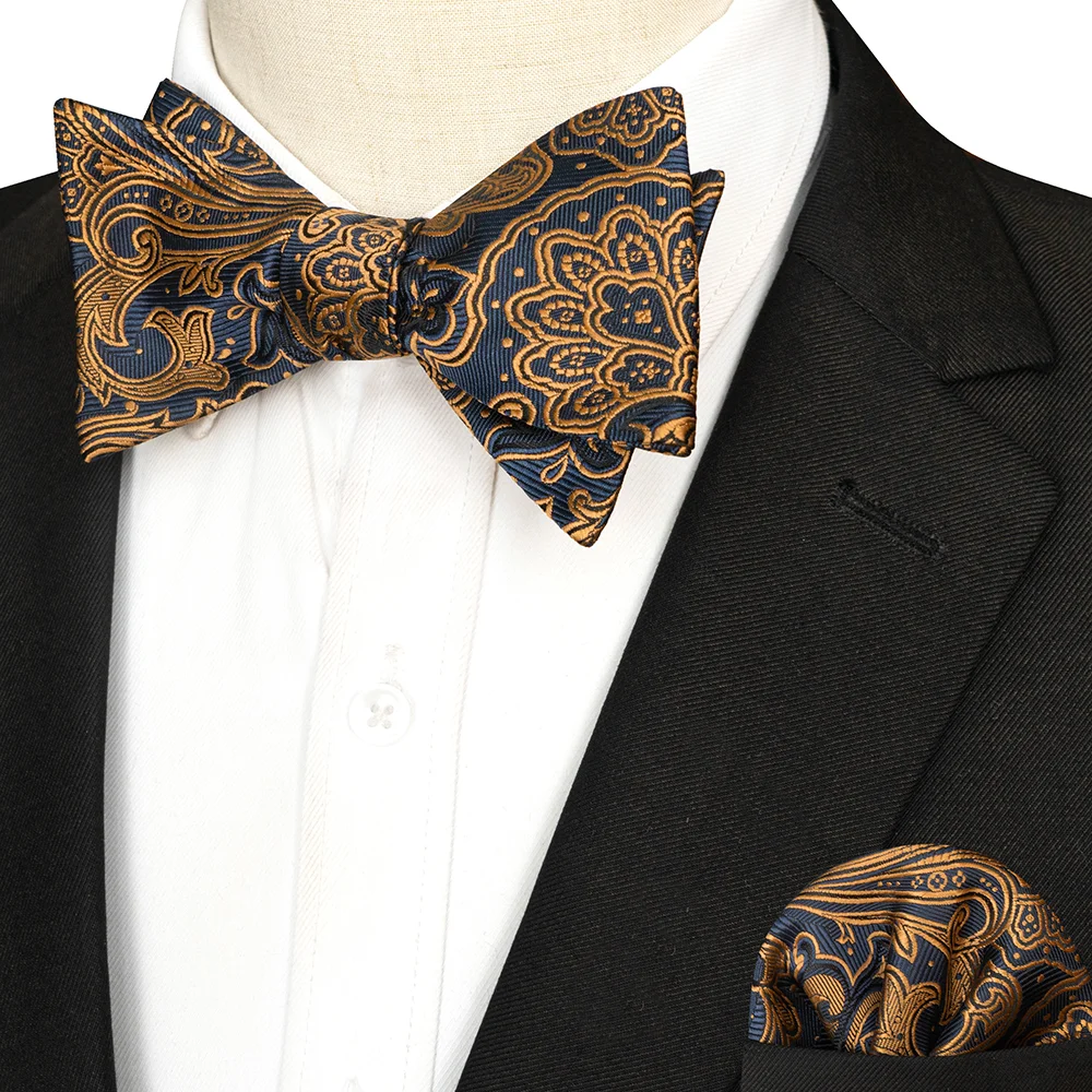 EASTEPIC Gestreifte Fliege für Herren, Einstecktuch-Set, kariertes Accessoire, Paisley-Krawatte, Blumenmuster, gepunktet, reines Schwarz, Abendparty – Detail 22