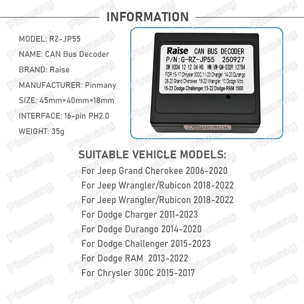 Car CAN Bus Decoder JP55 for Jeep Grand Cherokee Wrangler Rubicon Wrangler Rubicon,for Dodge Charger Durango Challenger RAM 1500