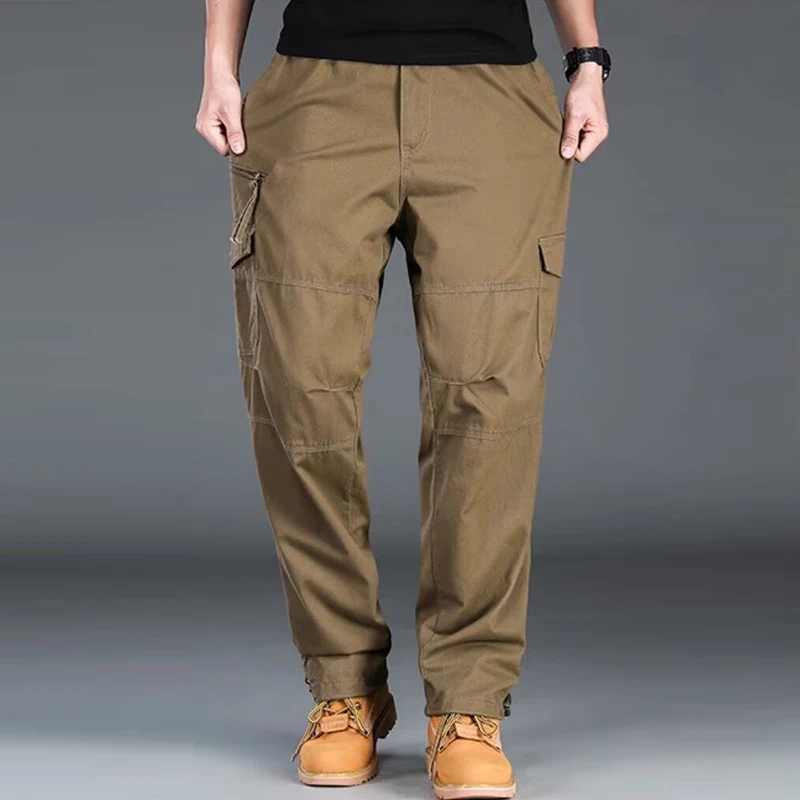 

Men Fashion Casual Sports Many Pockets Cargo Pants Men Loose Straight Utility Work Safety Pants Comfortable Elasticity Trousers