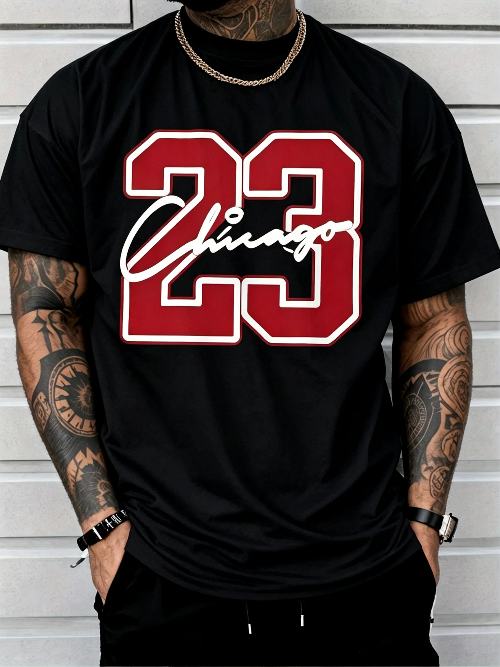 Camiseta Gráfica Vintage de los Chicago Bulls Número 23 para Hombre, Estilo Hip Hop Urbano, Cuello Redondo, Manga Corta, Informal, Deportiva, Estilo Baloncesto