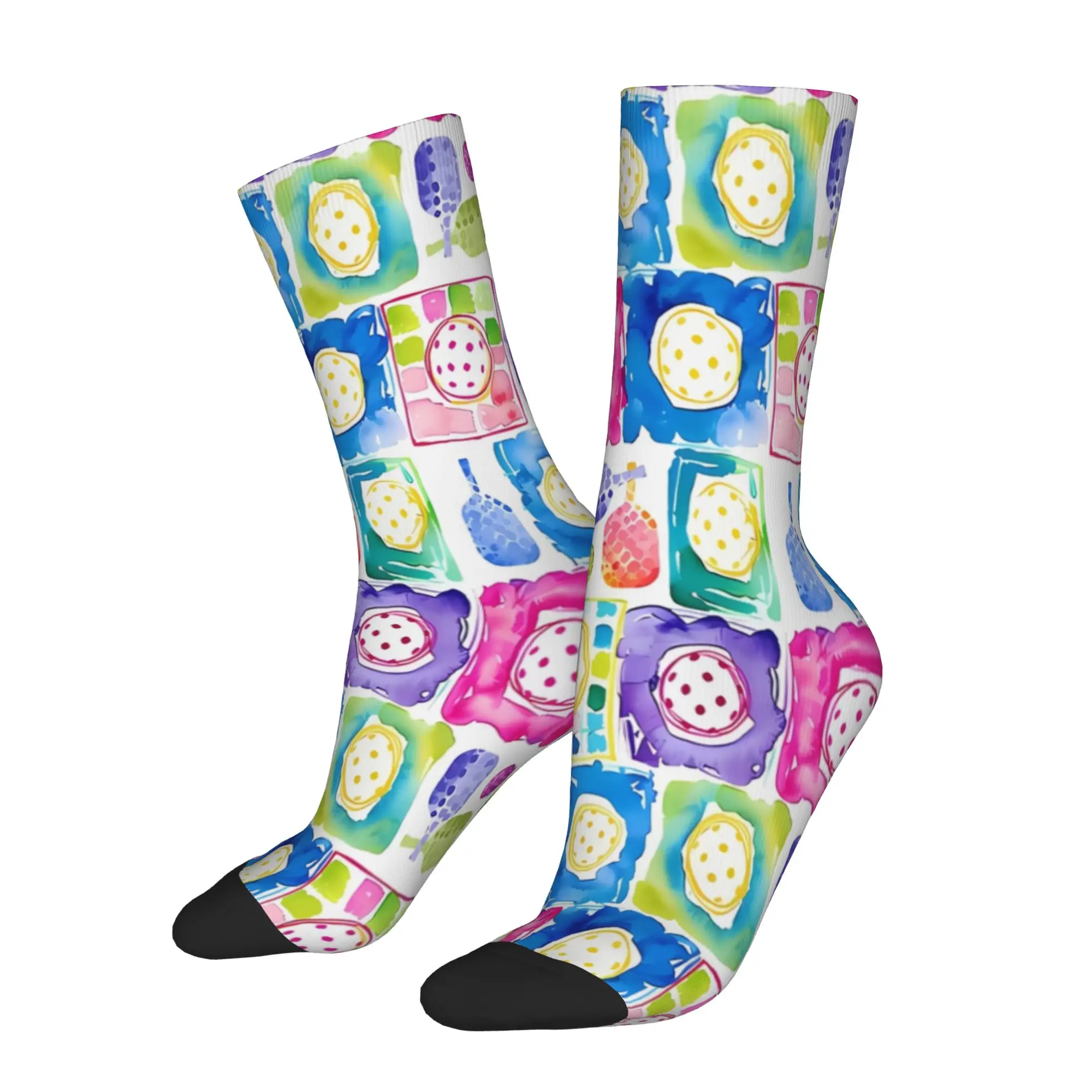

Пара забавных мужских носков с принтом в виде мячей для пиклбола, яркий акварельный винтажный узор, повседневные мужские носки высокого качества