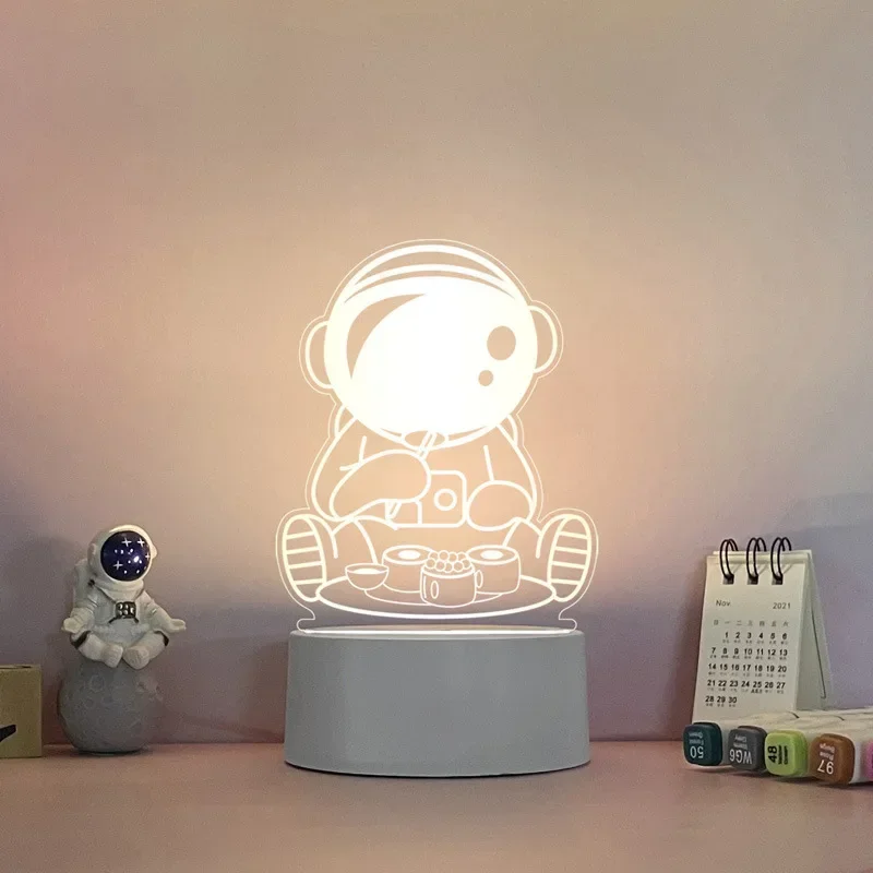 Lampu meja kamar tidur akrilik, hiasan rumah Desktop 3D kreatif untuk anak