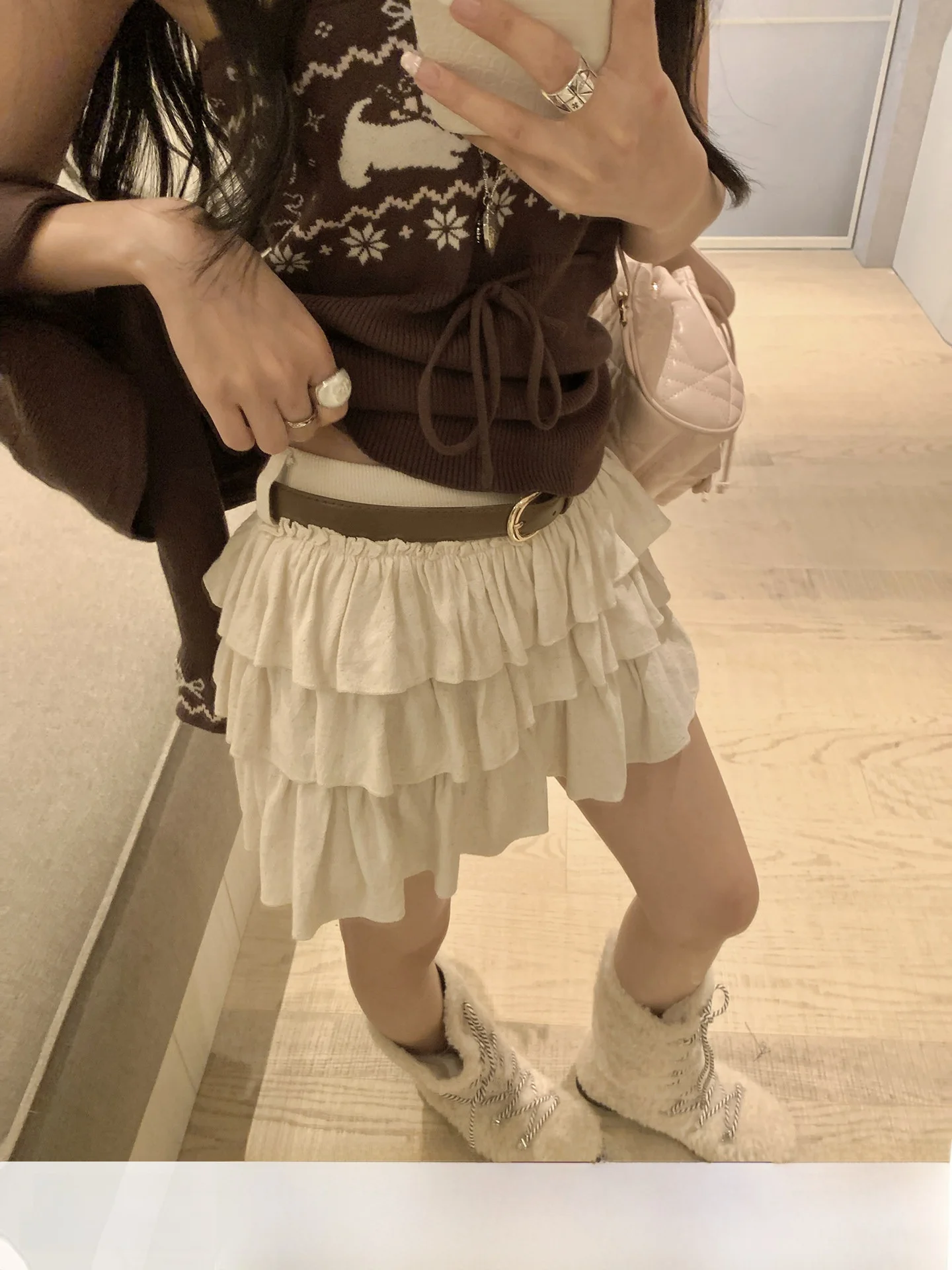 

Anneop Lazy Sweet Girl Linen Puffy Cake Skirt Women Spring Versatile Slim A-Line Skirt Casual Sle mid Waist Design