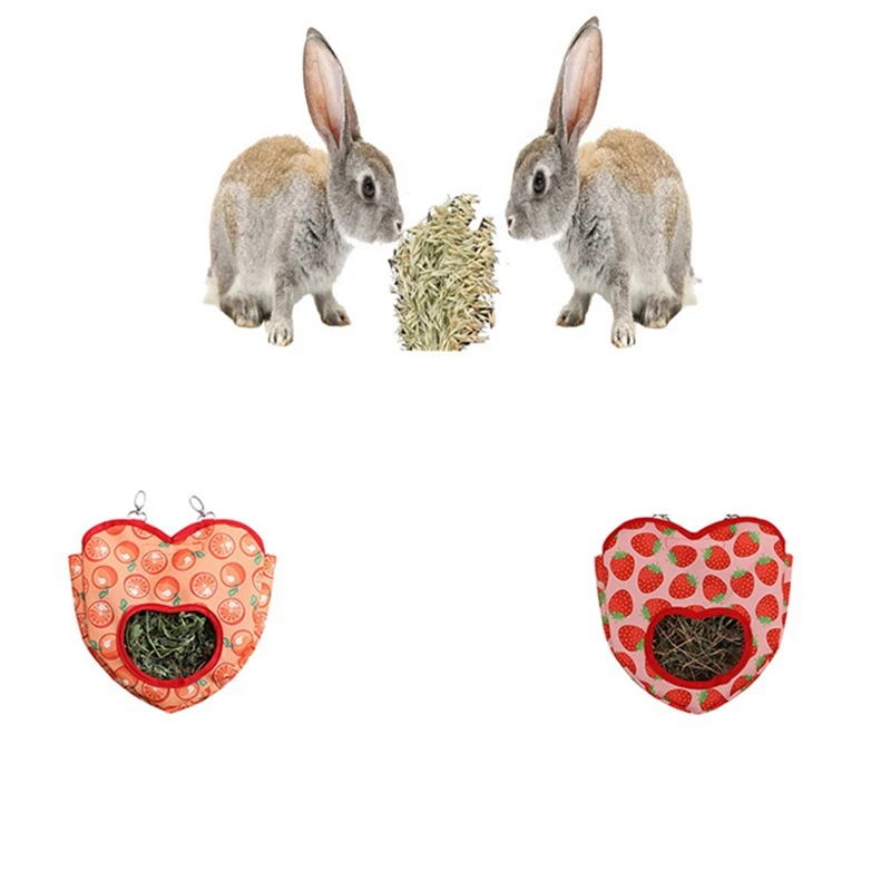 2PCS Heart-Shape Hanging Bag Hanging Pouch Small Animals Feeder Holder Rabbit Feeding Bag Guinea Pig Hanging Bag