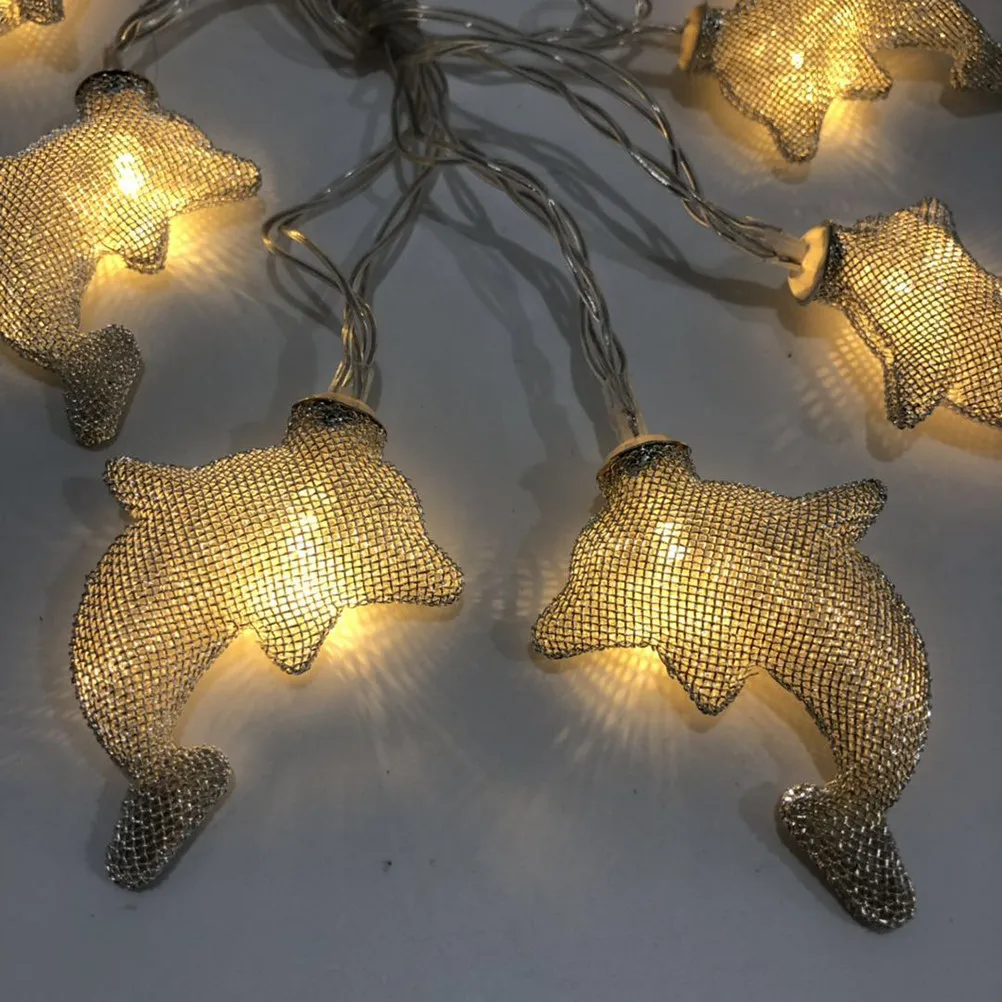

20LED Dolphin String Lights Fairy Lights Warm White Battery Operated Metal Dolphin Decor for Party Wedding Bedroom Garden Patio