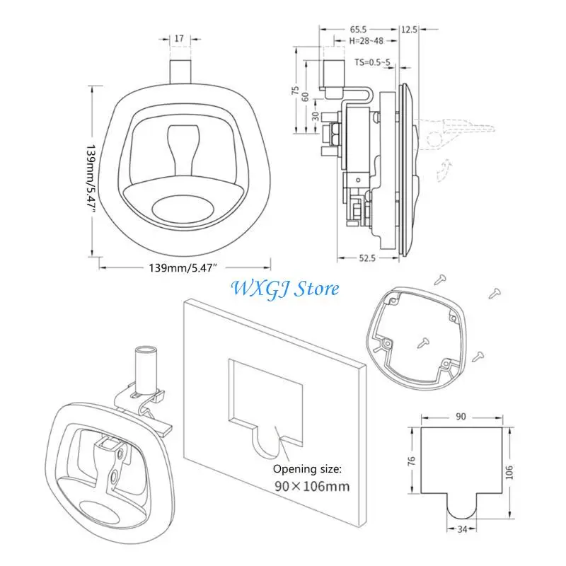 37JE สลักเรือ, Marine Hatches FlushPull Handle ล็อคปลาวาฬหางสลักประตูรถบรรทุกกล่องเครื่องมือตู้