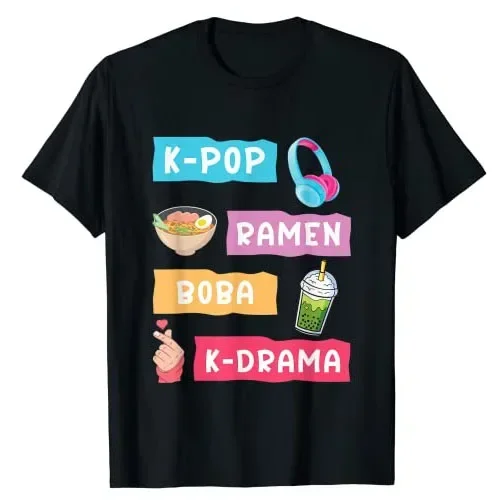 

Ramen Boba K-Drama Graphic Tee Korean Culture Gift Casual Cotton T-Shirt