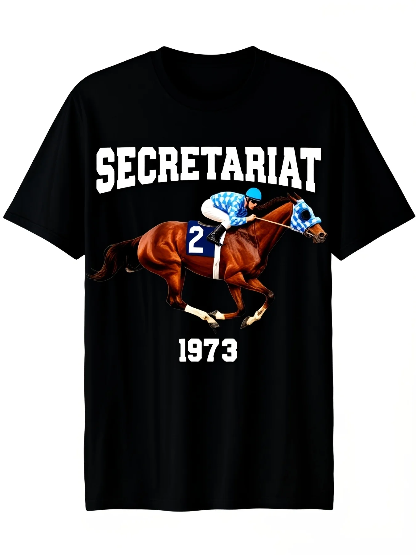 Vintage Graphic Tee Featuring Secretariat a Round Neck Short Sleeve Shirt Designed for Men Offering a Regular Fit Perfect for Fans of Horse Racing