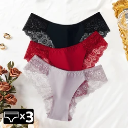 WarmSteps 3Pcs Lace Panties Women Perspective Underwear Sexy Lace Feamle Pantys Lingerie Intiamte Briefs S-L Floral Underpants