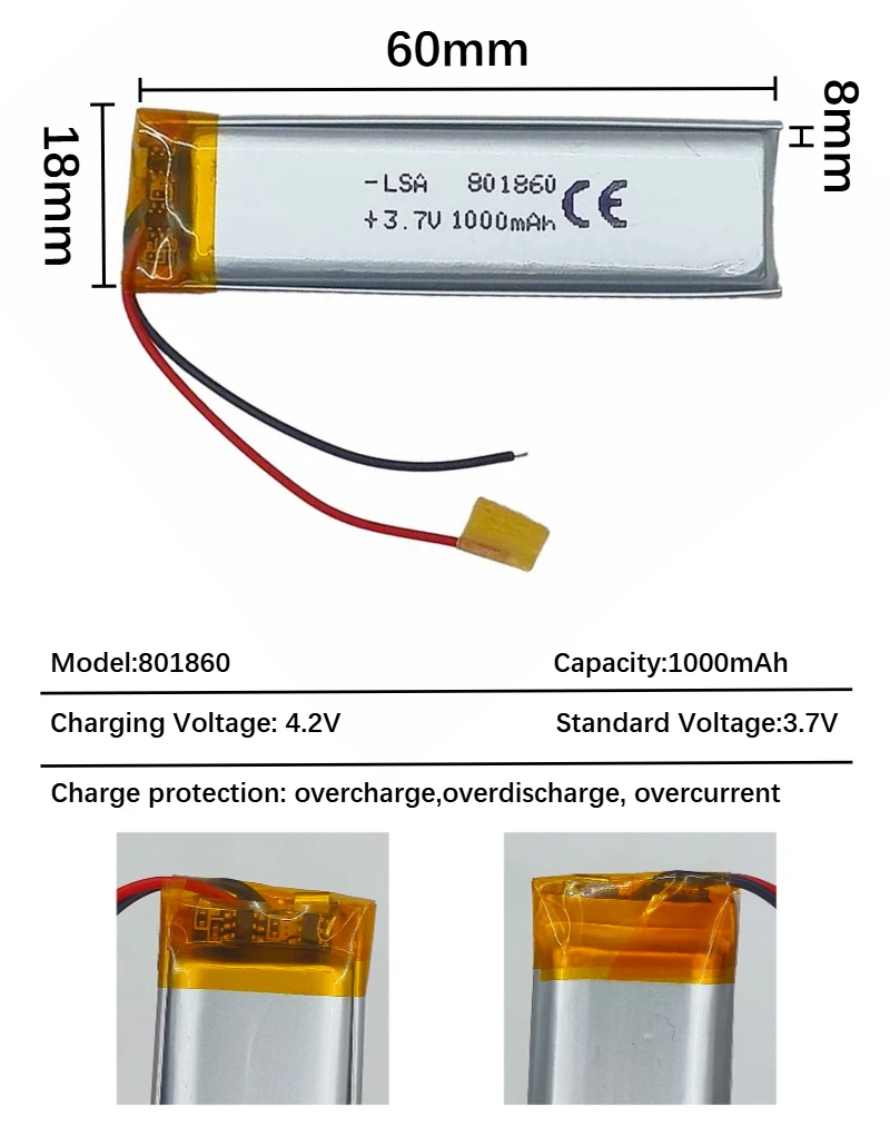 Akumulator litowo-polimerowy 801860 1000mAh-3.7V do skanerów, inteligentnych urządzeń do noszenia, głośników Bluetooth, oświetlenia LED, zabawek elektronicznych. — zdjęcie produktu 5
