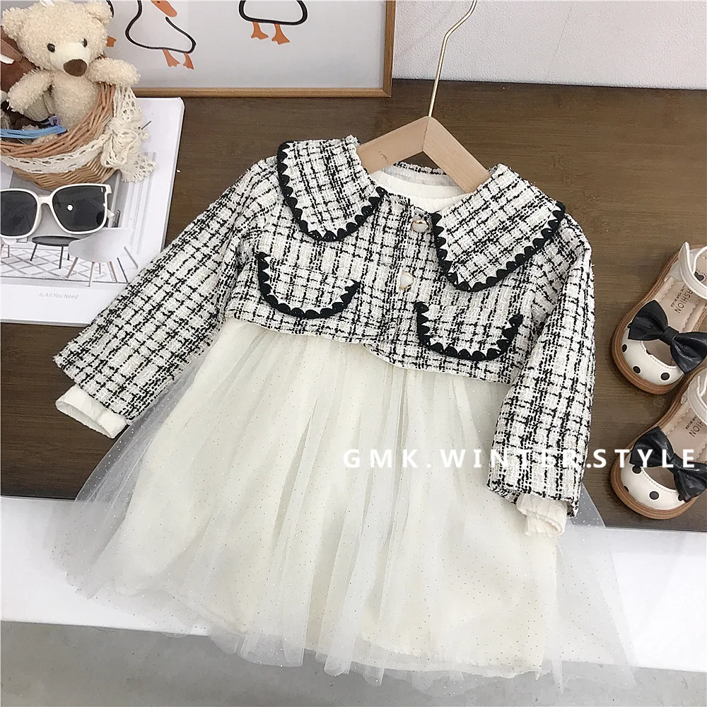 Childrens Sets Girl Spring Autumn New Lapel Collar Fashion Two Pieces Clothing Turn Dwon Collar 2024 Simlpe Warm Loose