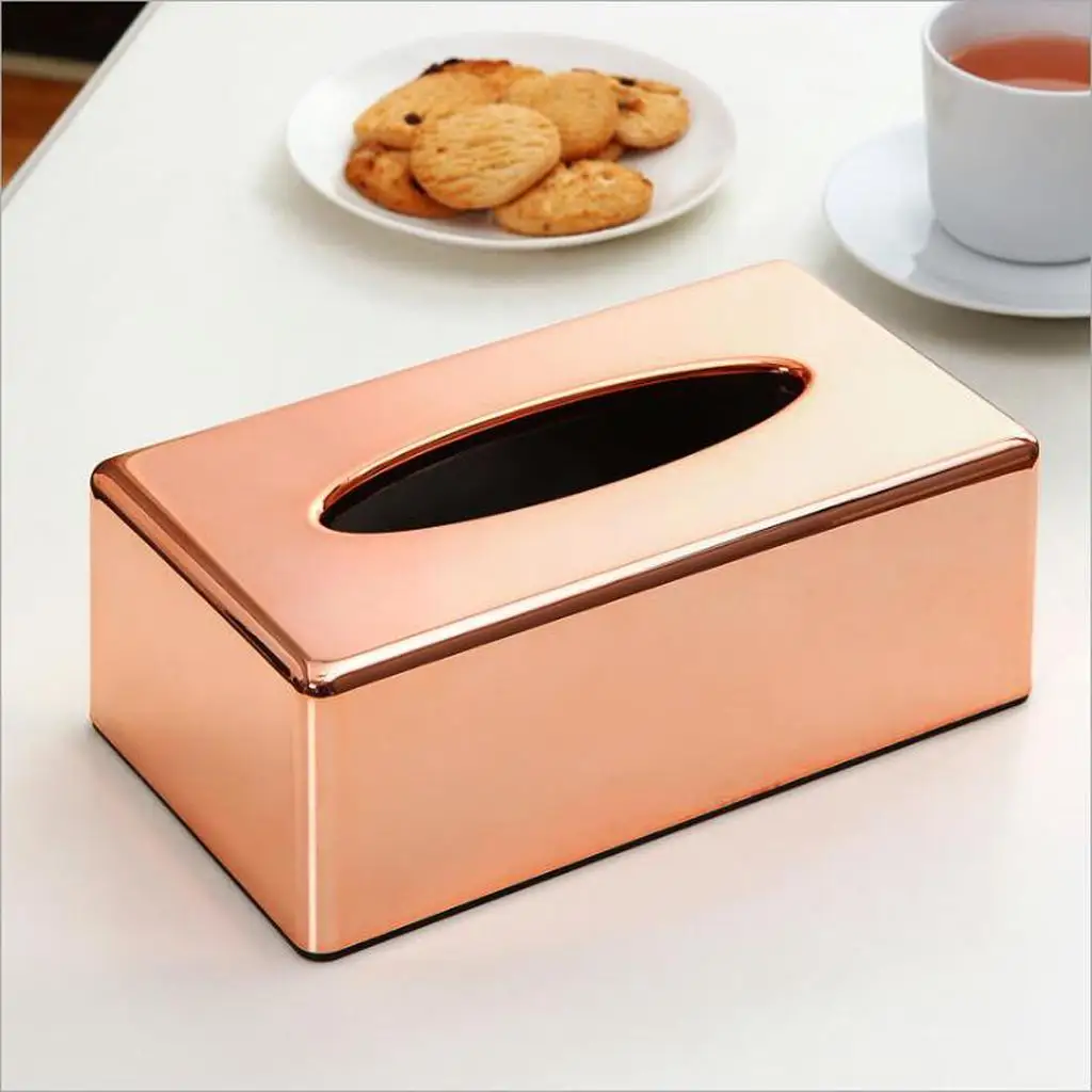 Rose Gold Tissue Box Dispenser Case Modern Fashion Home Office Car Accessories