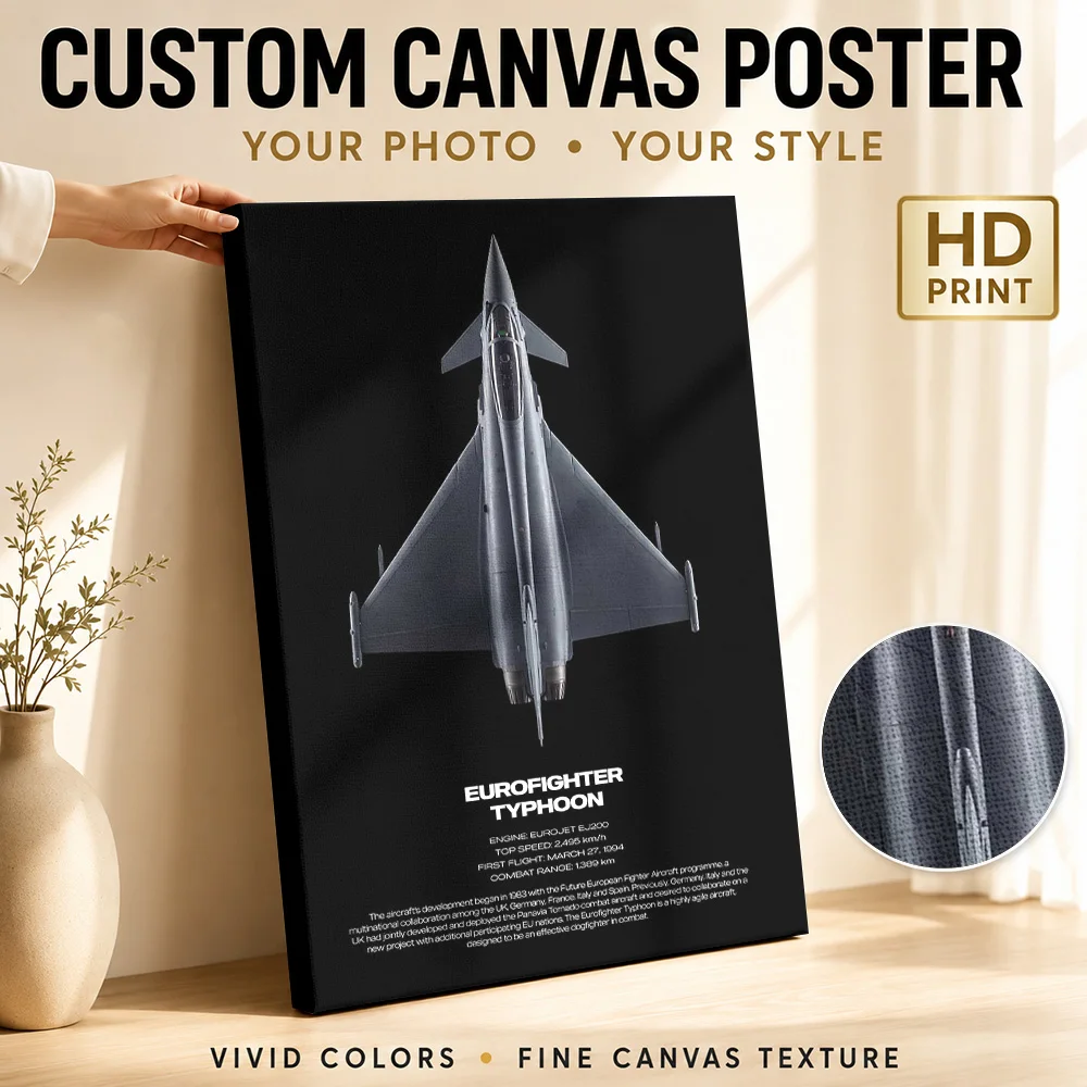 Eurofighter Typhoon Aircraft Gallery Wrapped Canvas Print Customized Photo Annotated Technical Linework Wall Art For Home Office