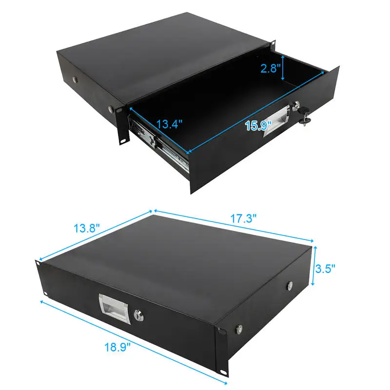 19-inch 2U Sheet Metal Drawer DJ Rack, Black view 2