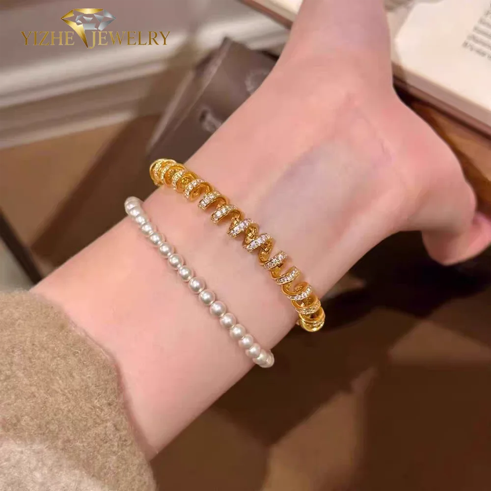 New Arrivals Fashion Wave Shape CZ Necklace Inlay Bling Cubic Zircon Wedding Geometric Jewelry Gift For Women