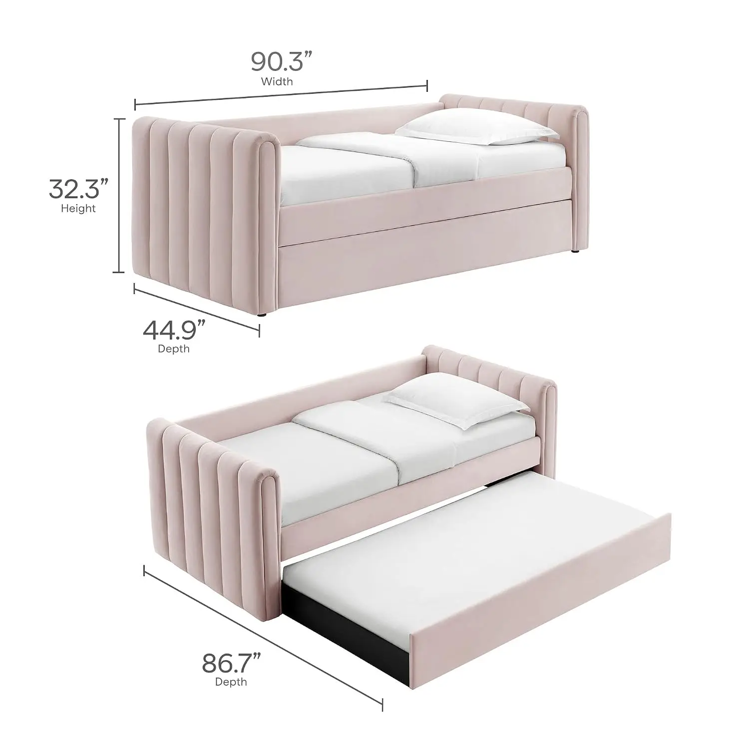 Pink Velvet Daybed with Twin Size Channel Tufted Upholstered Sofa Bed Wood Slat Support, Customized