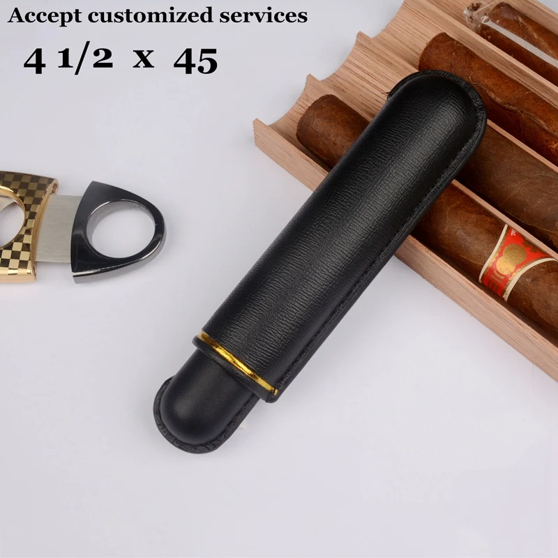 PU Leather Cigar Case 45Ring Cigar Holder Black Cigar Tube Mini Travel Humidor Special Size for Cigar Aficionado Best Cigar Tool