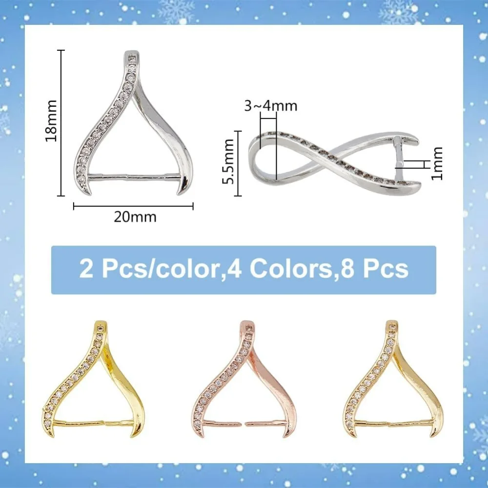 8Pcs 4 Colors Pendant Clasps Cubic Zirconia Pinch Bails Brass Ice Pick Pinch Clasps Bead Charm Connector Filigree Rack Plating