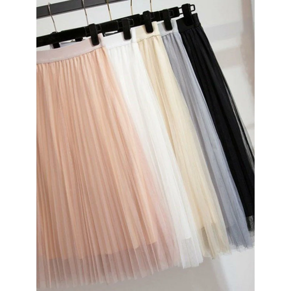 

Юбка-миди Ele Lace Me, летняя женская юбка из белой газовой ткани, универсальная юбка с высокой талией