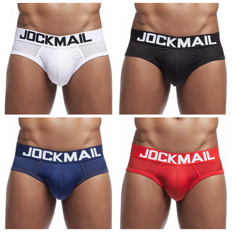 JOCKMAIL mens sexy underwear silk panties for male sissy Gay panty Peeping Sheer Boxer Briefs exposed low-rise shorts