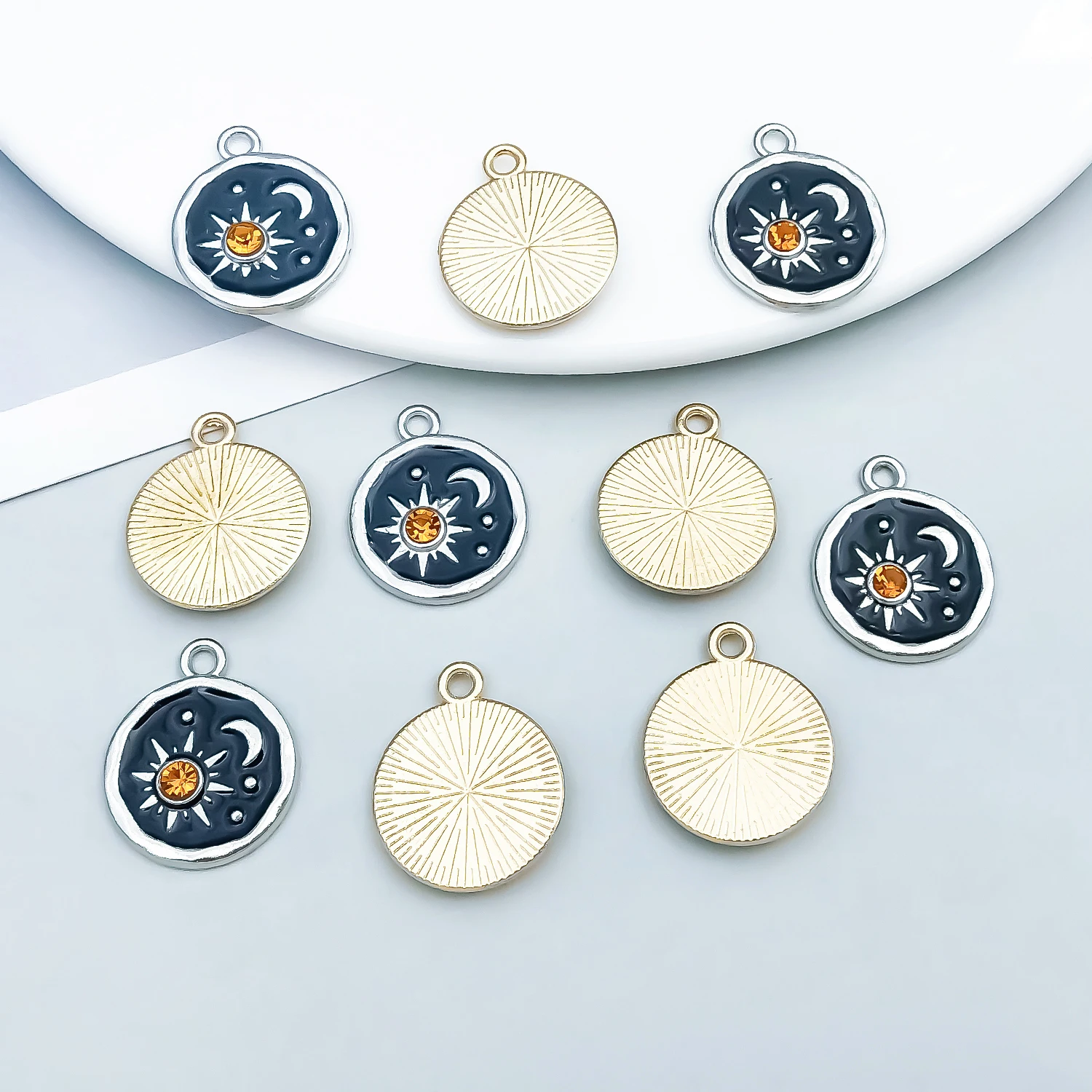 10pcs Alloy Enamel Circular Sun Moon Pendant Jewelry Making DIY Earrings Charms for Jewelry Bracelets Necklace