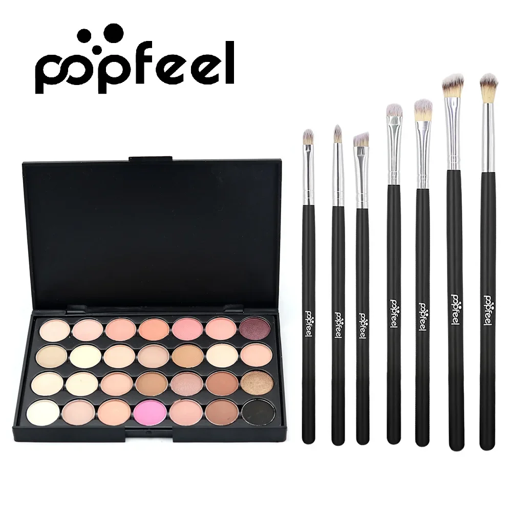 Bestseller Popfeel Makeup 28 Farben Glitzer-Lidschatten-Palette Make-up Mineralien Lidschatten-Palette + 7 Teile/sätze Pinsel Geschenke Frauen