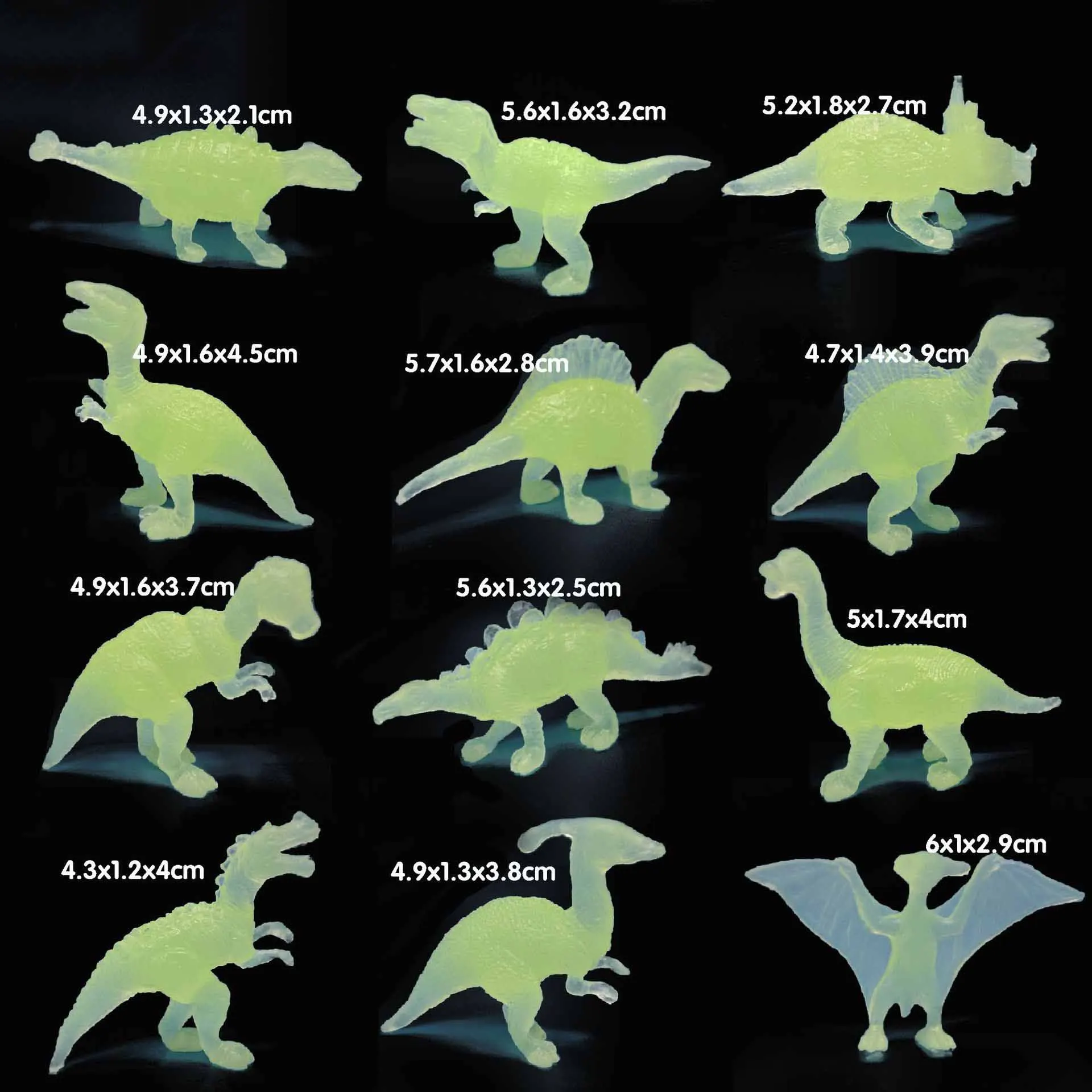 12Pcs Glow-in-the-dark Mini Dinosaur Toy Model Simulation Pterodactyl Triceratops Tyrannosaurus Rex Stegosaurus Toy Model