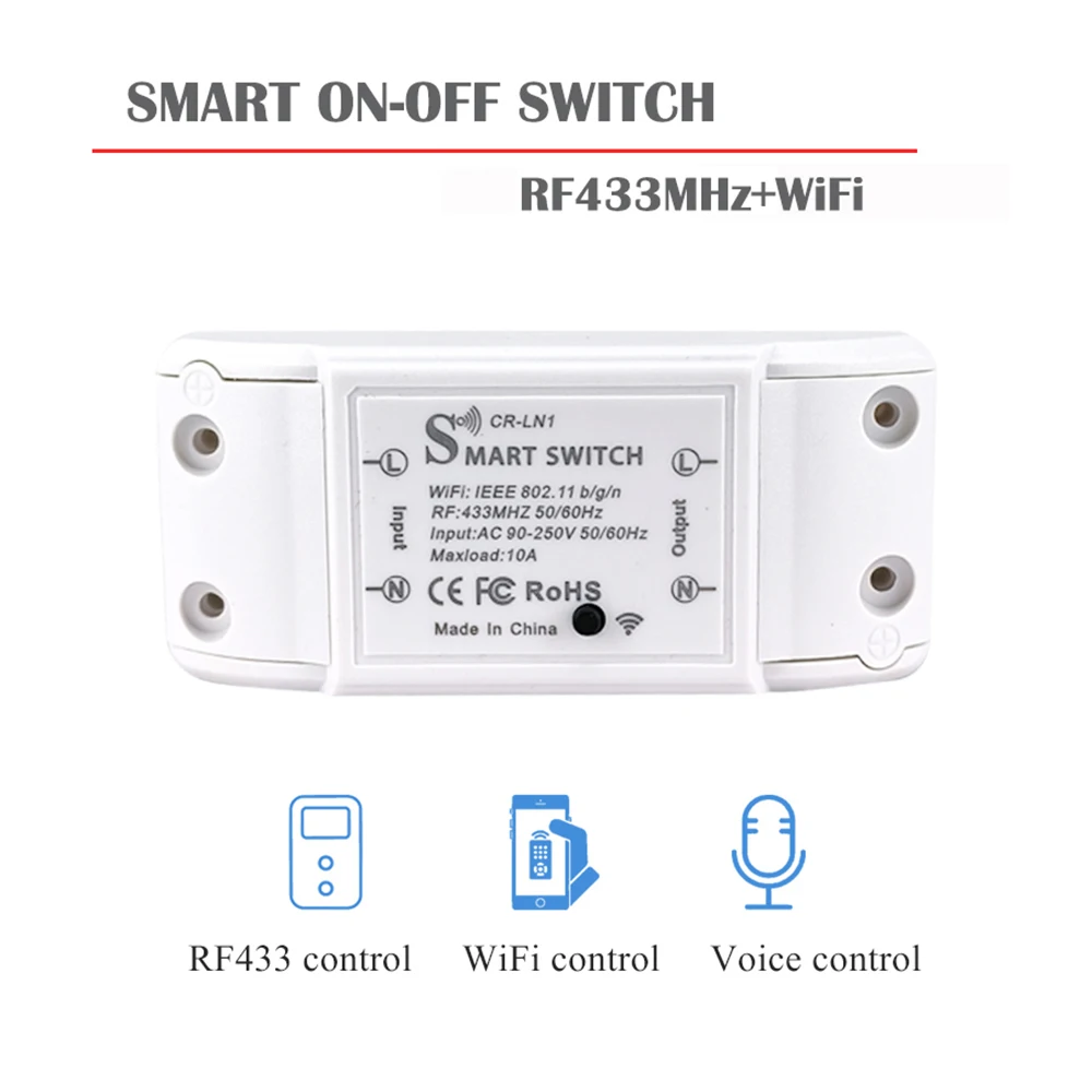 

WiFi&RF433MHz Switch Light Switch Tuya Smart Life App Works with Alexa and Google Home 10A 90-250V AC