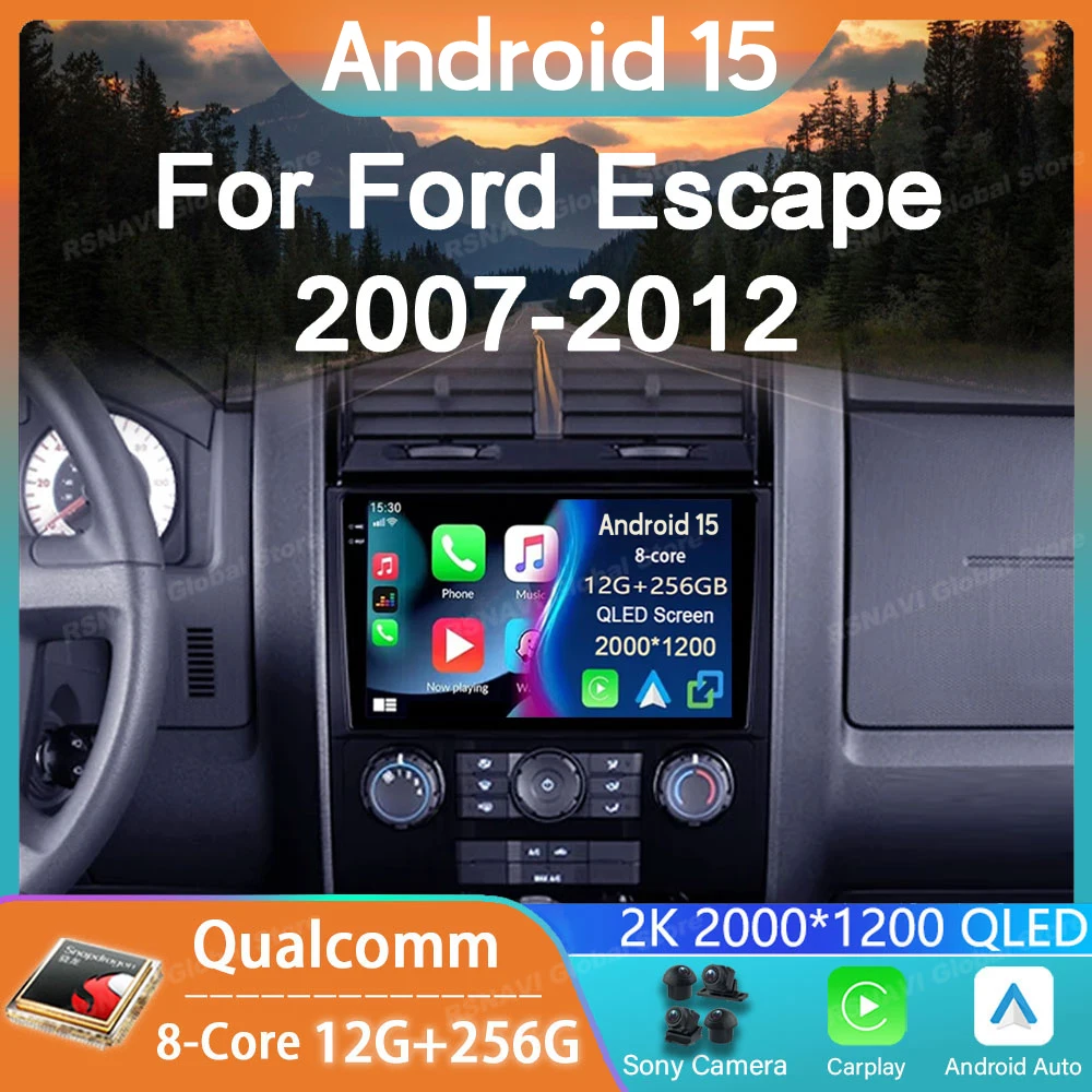 Car Radio Android 15 For Ford Escape 2007 - 2012 GPS Carplay Multimedia Player Navigation Stereo Auto DSP BT 2din Head Unit QLED