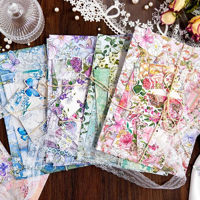 

Yoofun 40pcs/pack Floral Scrapbooking Background Material Papers Mixed Materials for Journal Craft Making Stationery