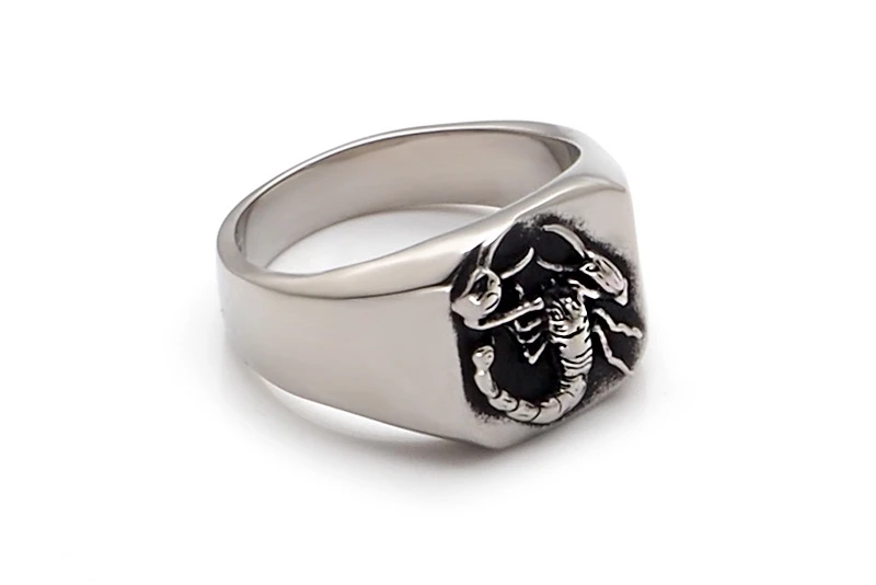 Anillo de Sello Vintage para Hombre con Diseño de Escorpión, Acero Inoxidable 316L, Grabado Personalizado, Joyería Punk con Motivos Animales