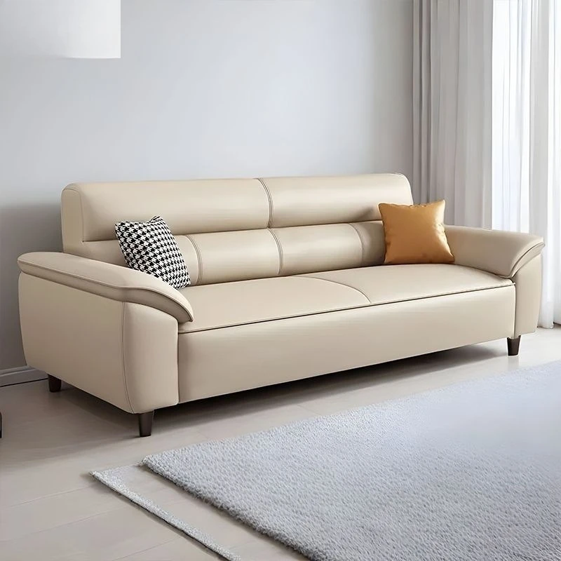 Nordic style full leather cat scratching three-person sofa movable solid wood frame modern living room furniture