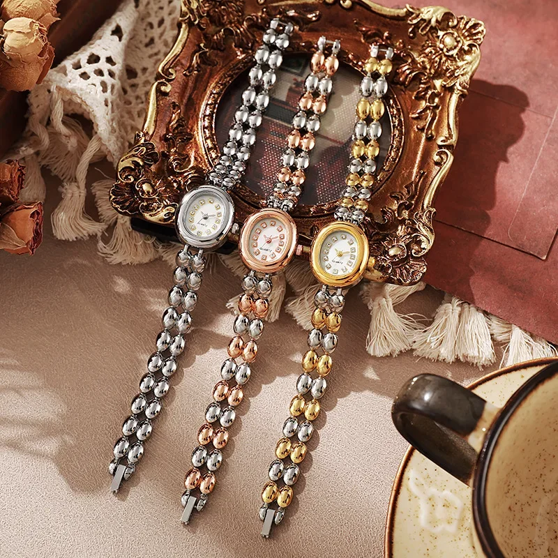 1 buah-jam tangan berbentuk tetesan air retro yang modis, modis dan unik, jam tangan kuarsa modis multi-warna gradasi