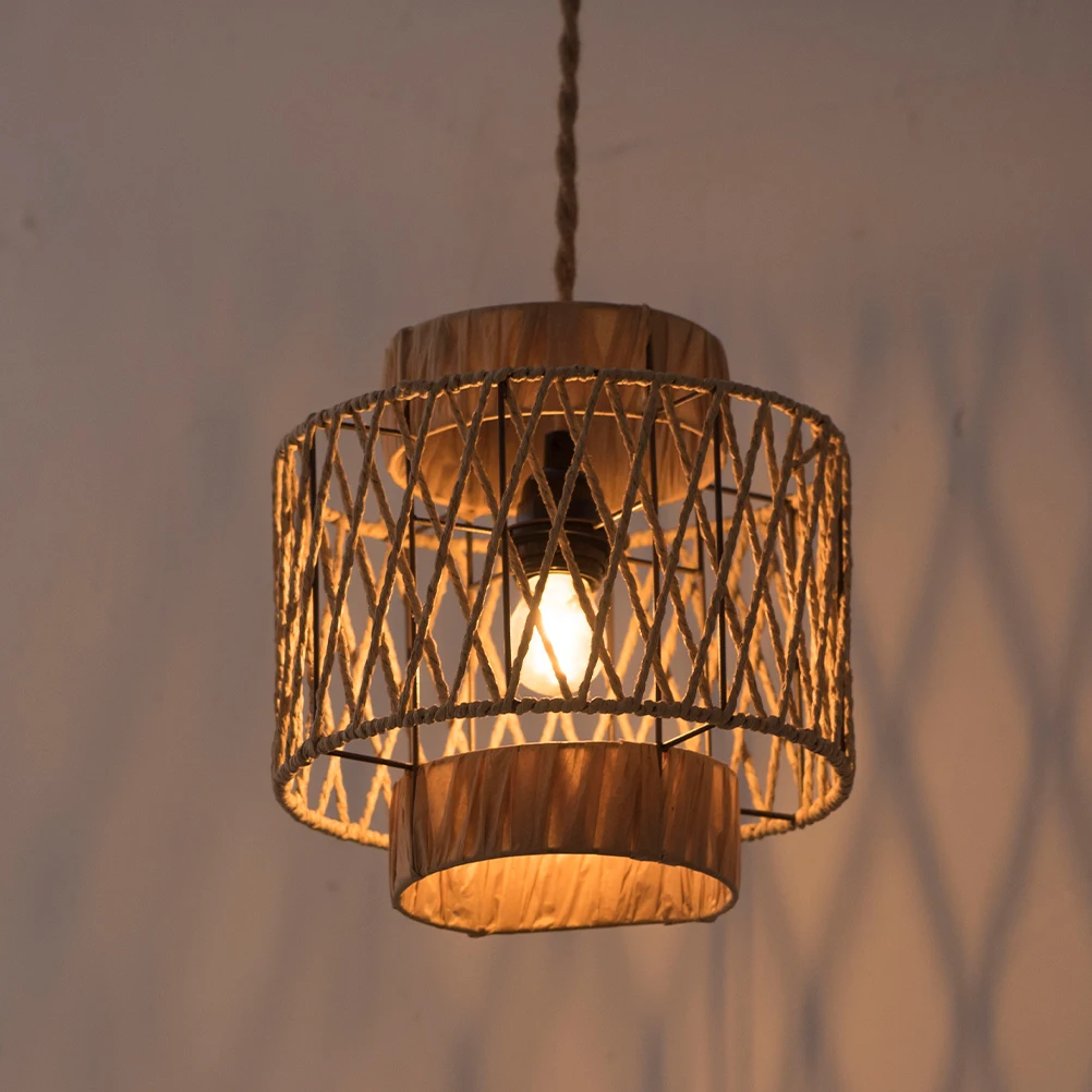 

Handwoven Paper Rope Pendant Lamp Shade Rustic Vintage Ceiling Lamp Cover Bohemian Weaving Light Fixture Replacement