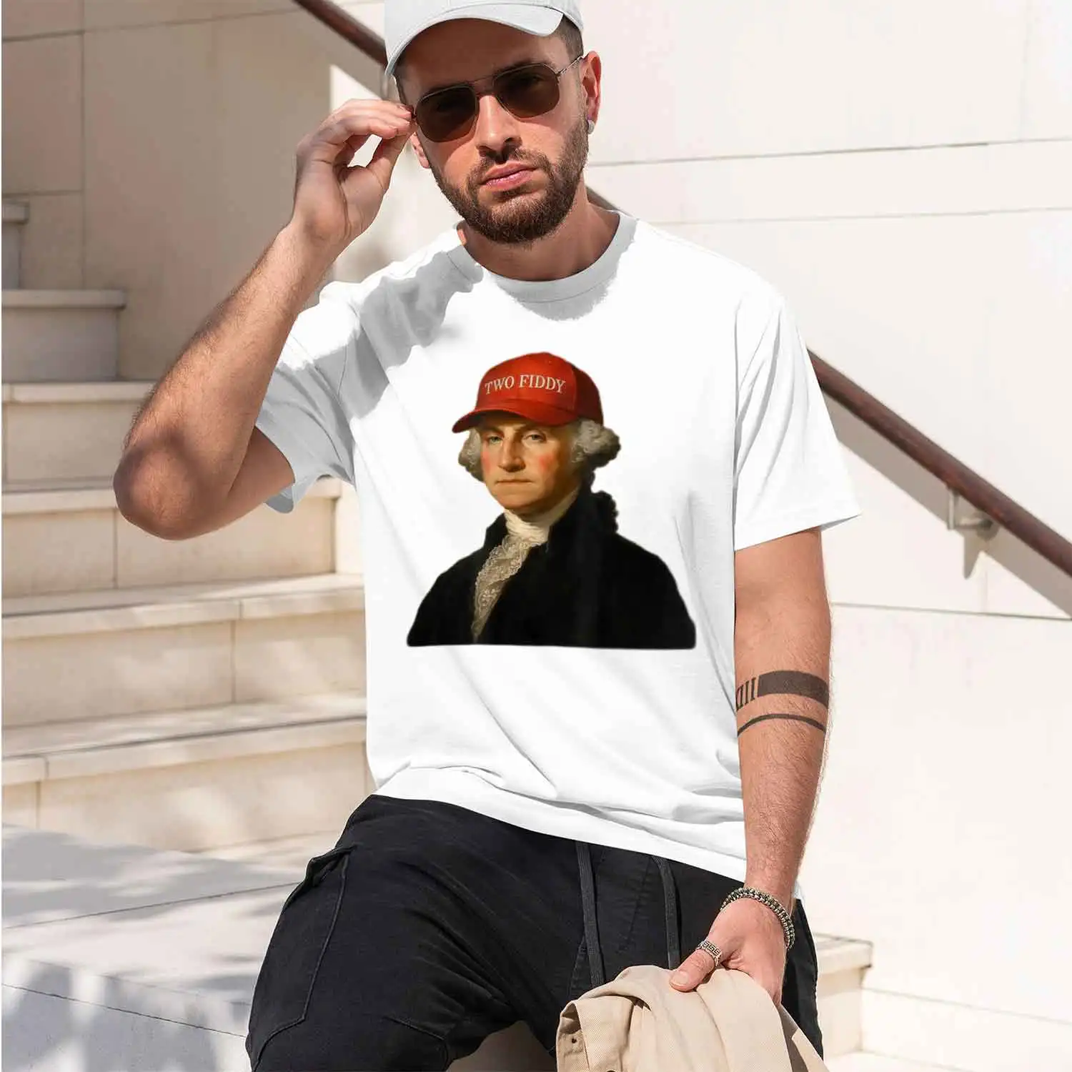 Two Fiddy Vintage George Washington Funny 250 Anniversary T-Shirt Summer Short-Sved Breathable Sweat-Wking Versatile Trendy 2026