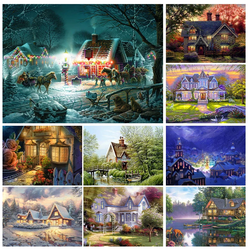 5D Scenery Diamond Painting Villa Scenery Full Diamond Mosaic Landscape Diamond Embroidery Rhinestone DIY Art Picture