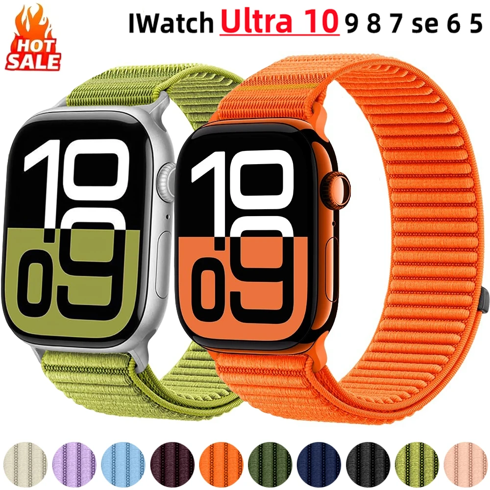 

Nylon loop Strap For Apple Watch Band 46mm 44mm 45mm 42mm 40mm 41mm 38mm 49mm Bracelet For IWatch Series Ultra 10 9 8 7 6 SE 5 3
