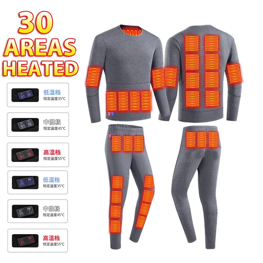 Dual Control Heating Underwear Winter Thermal Heated Jacket Men Heated Underwear Men's Ski Suit USB Electric Heating Clothing