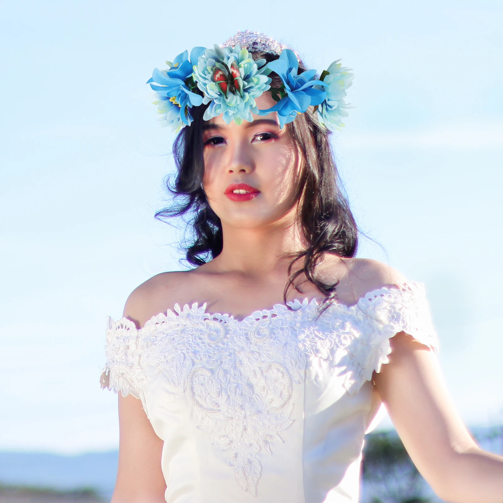 

Bohemian Flower Wreath Headb Artificial Flowers Bridal Hair Accessories Girls Photo Prop Wedding Party Faux Floral Crown Hair