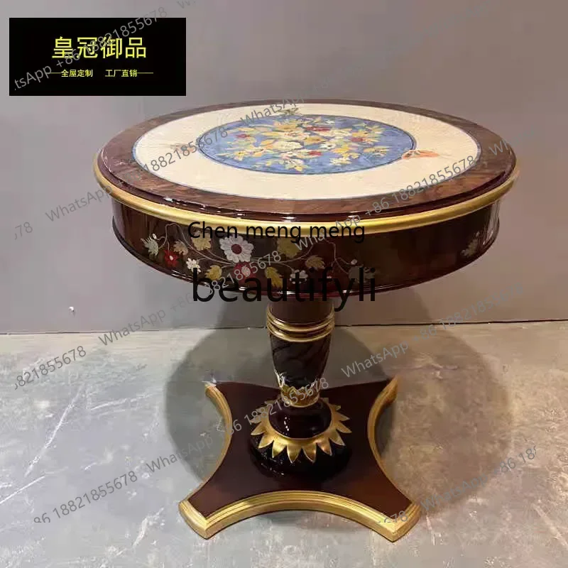 French luxury solid wood carving lace European inlaid shell coffee table decoration table, furniture6220