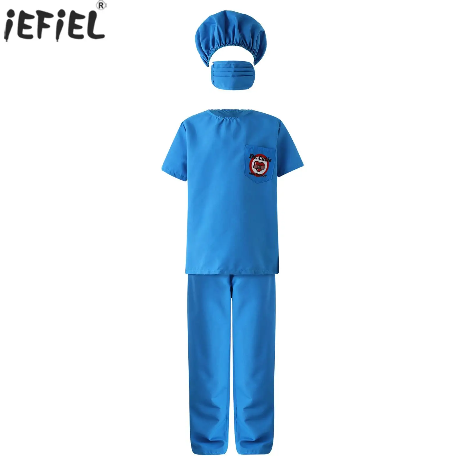 

Kids Doctor Nurse Cosplay Costume Play House Outfit Halloween Carnival Theme Party Role Play Performance T-shirt Pants Cap Mask