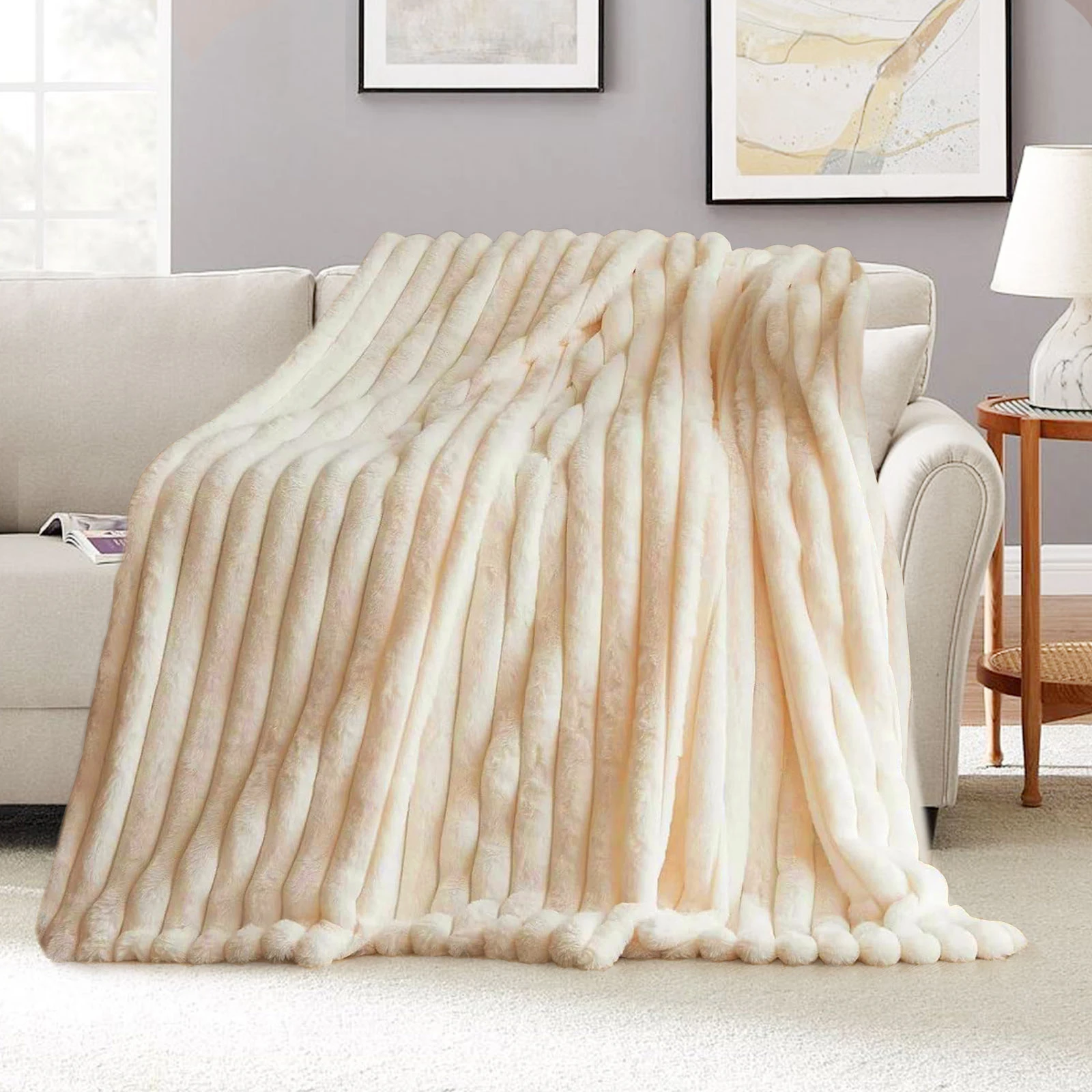 Thicken Winter Throw Blanket Faux Fur Plush Bed Fleece Fluffy Soft Knee Sofa Blanket Double Layer Stitch Bed Blankets