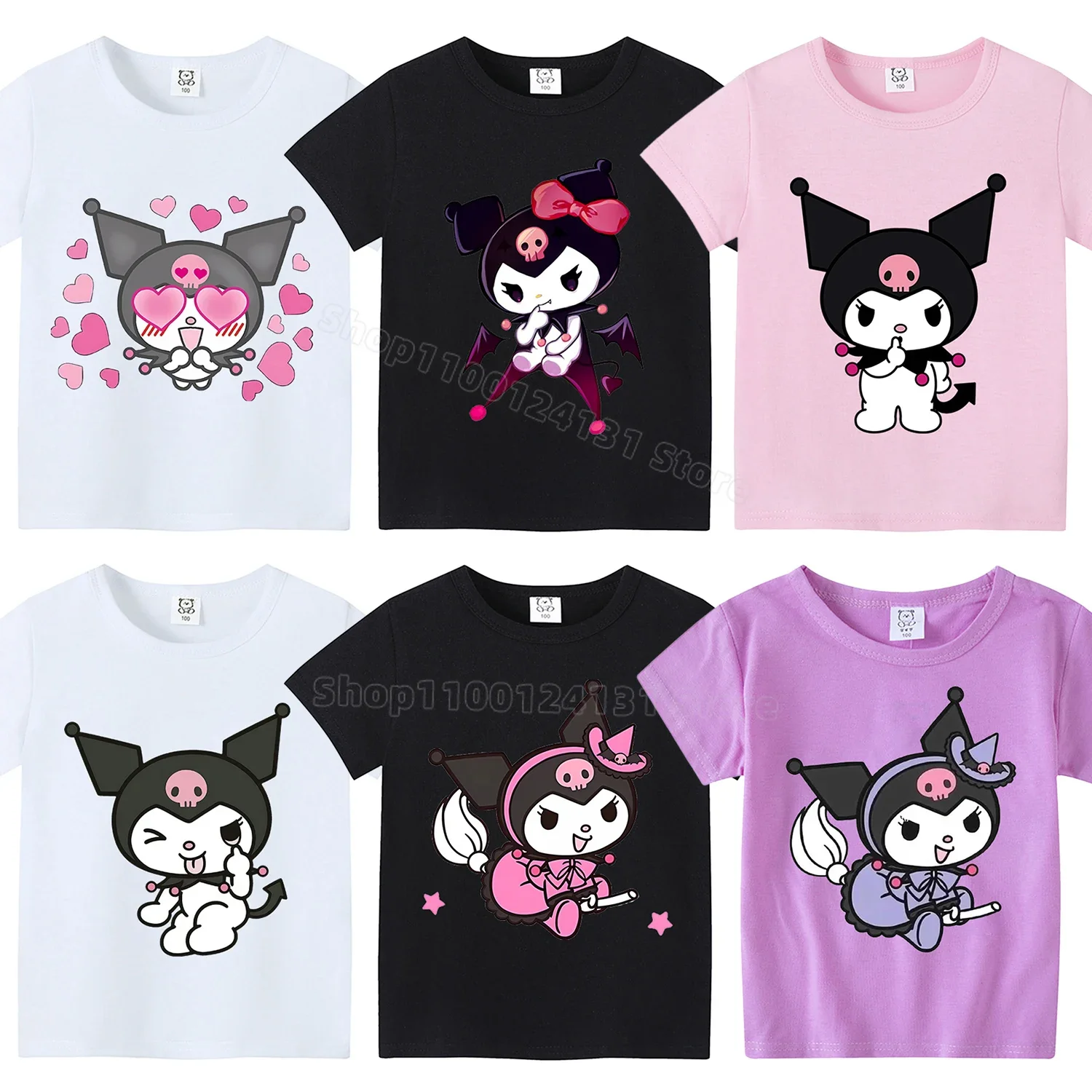 Kuromi Children's T Shirt Trendy Clothing for Girls Cute Cotton T-shirt Kawaii Baby Clothes Comfortable Base Shirt Anime Costume