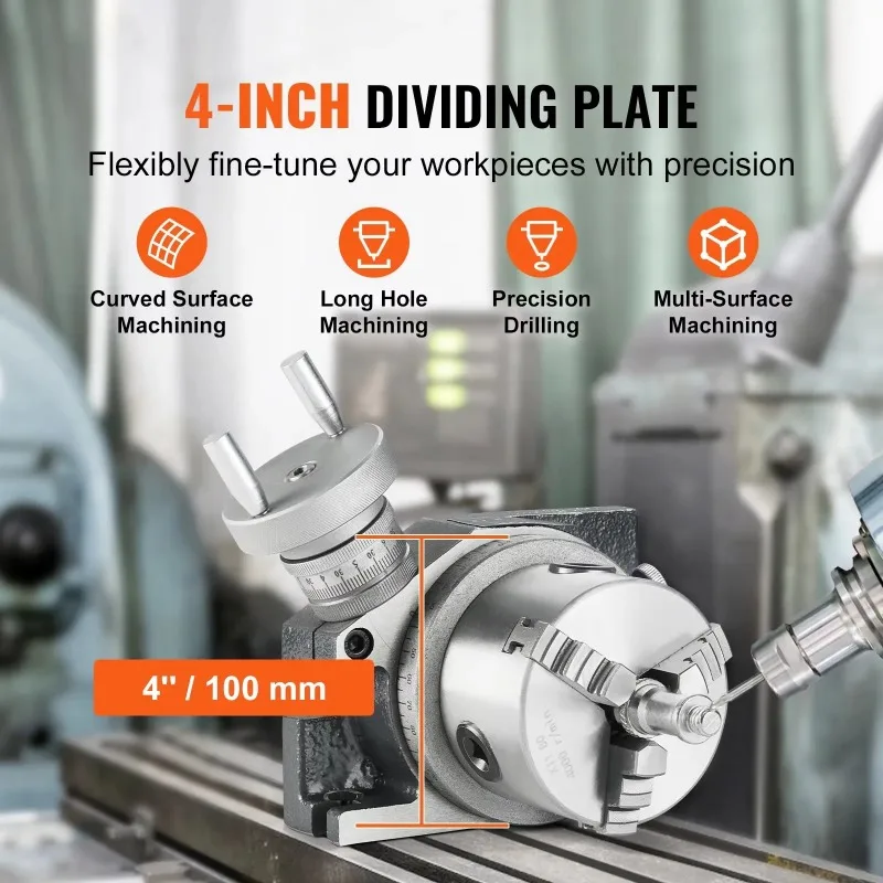 Precision Milling Rotary Table 4''/ 100 Mm, Horizontal Vertical Model with 3-Jaw Chuck Indexing Tools for Milling Machines