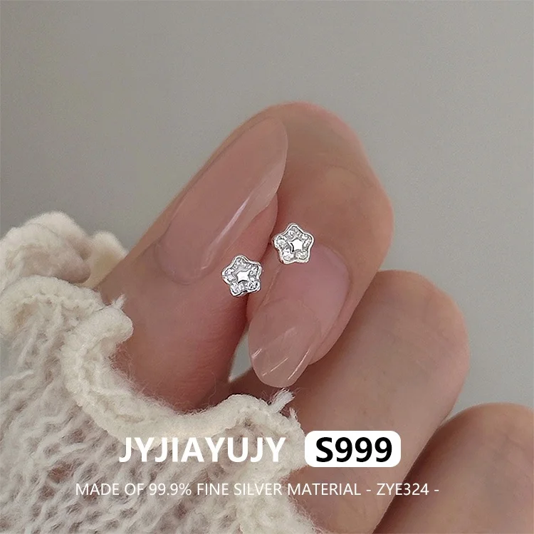 

JYJIAYUJY 100% цельно оригинальные изысканные серебряные серьги-гвоздики S999 со звездами и цирконием, элегантный повседневный подарок для женщин ZYE324