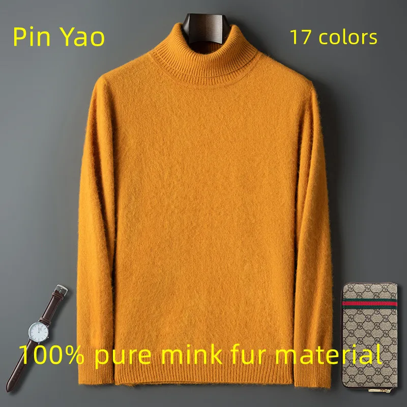 Men's Turtleneck 100% Mink Cashmere Sweater Men 2025 Autumn And Winter Large Size Loose Knitted Sweater Keep Warm Top Men Jumper